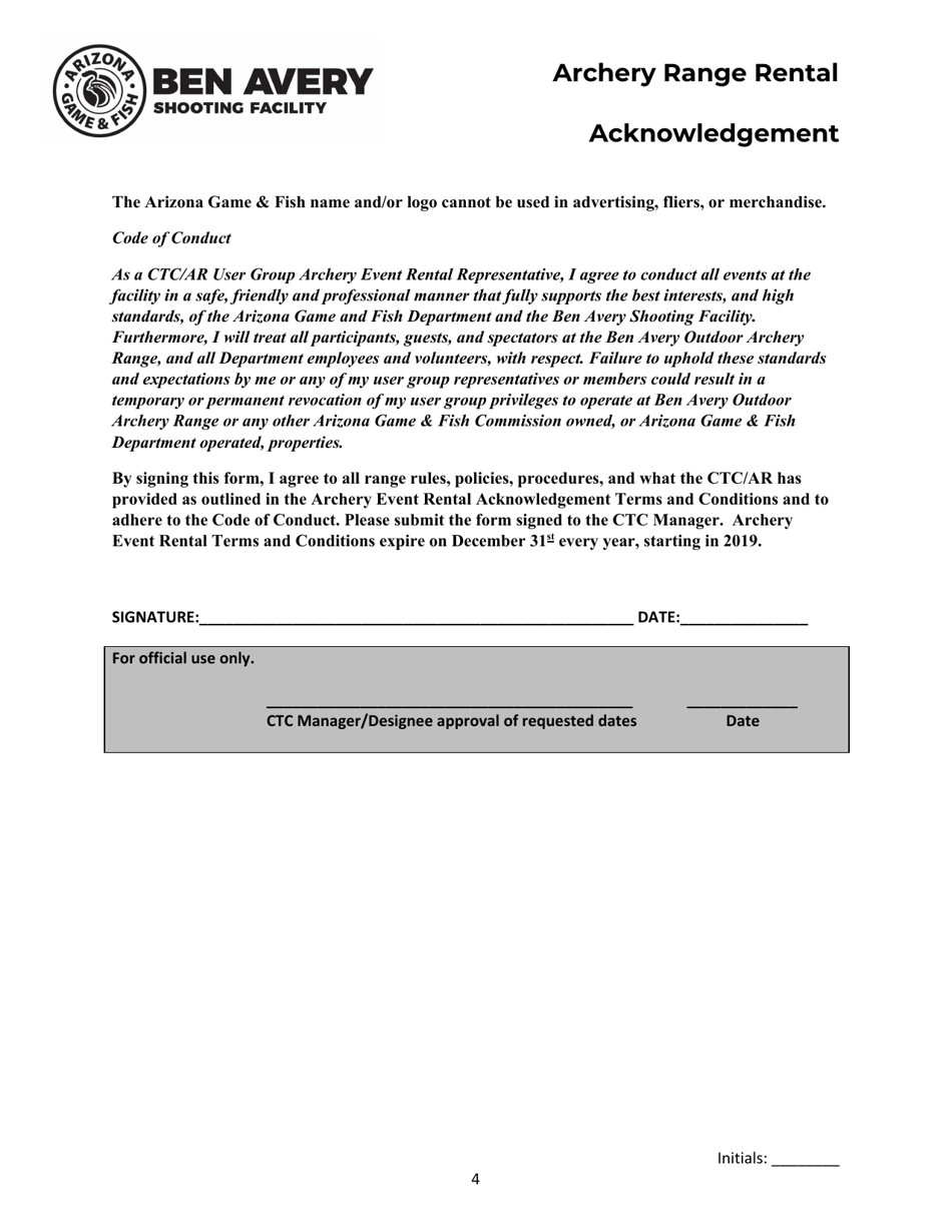 Archery Range Rental Acknowledgement - Arizona, Page 4