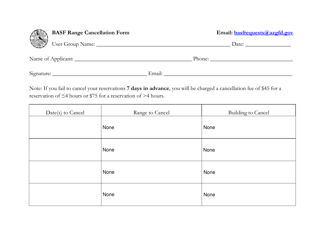 Document preview: Basf Range Cancellation Form - Arizona