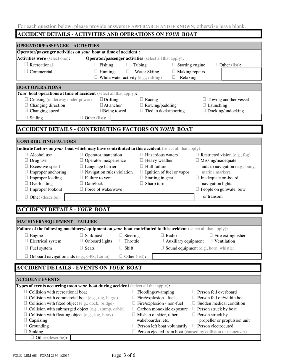 Form 2136 Arizona Boating Accident and Casualty Report - Arizona, Page 3