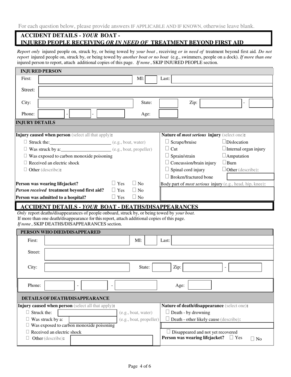 Form 2136 Arizona Boating Accident and Casualty Report - Arizona, Page 4