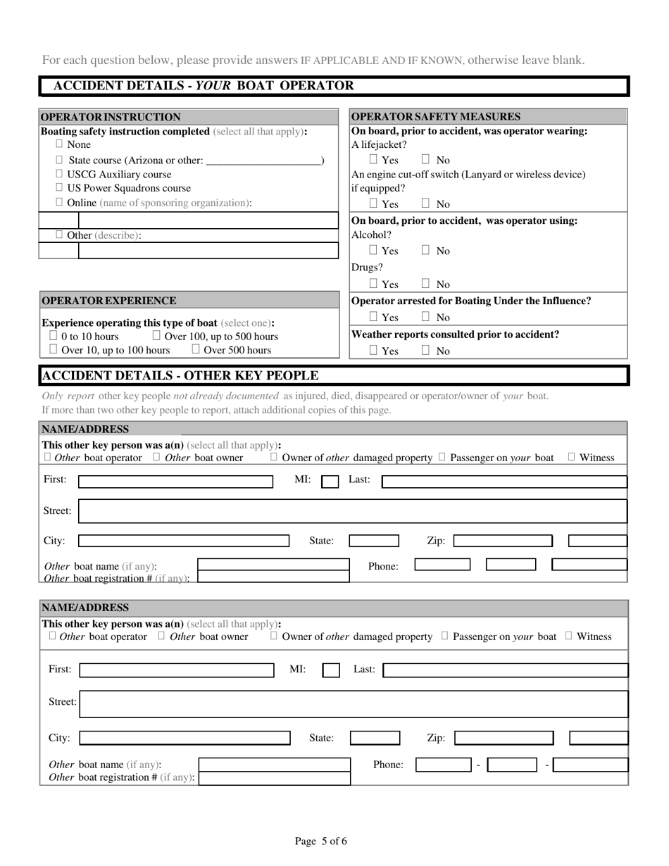 Form 2136 Arizona Boating Accident and Casualty Report - Arizona, Page 5