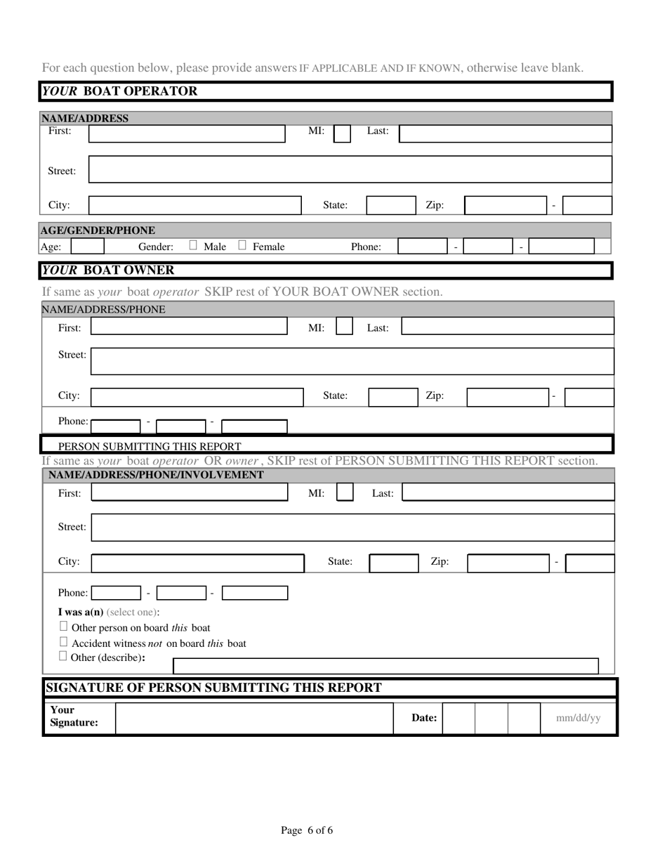 Form 2136 Arizona Boating Accident and Casualty Report - Arizona, Page 6