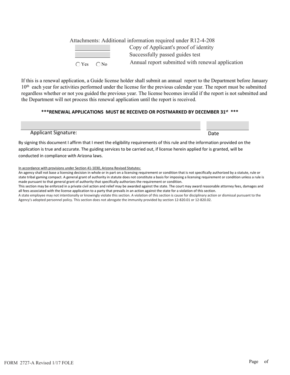 Form 2727-A Guide License Application - Arizona, Page 2