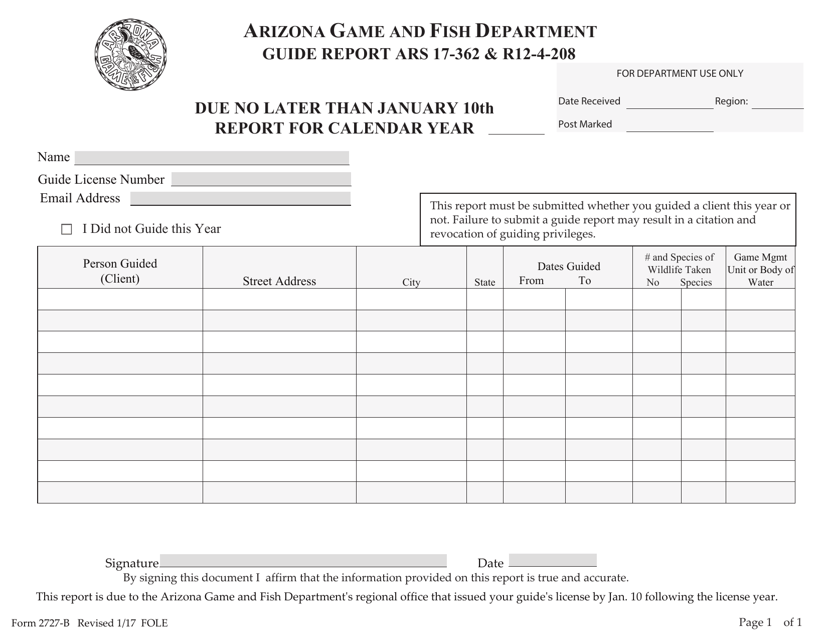 Form 2727-B Guide Report - Arizona