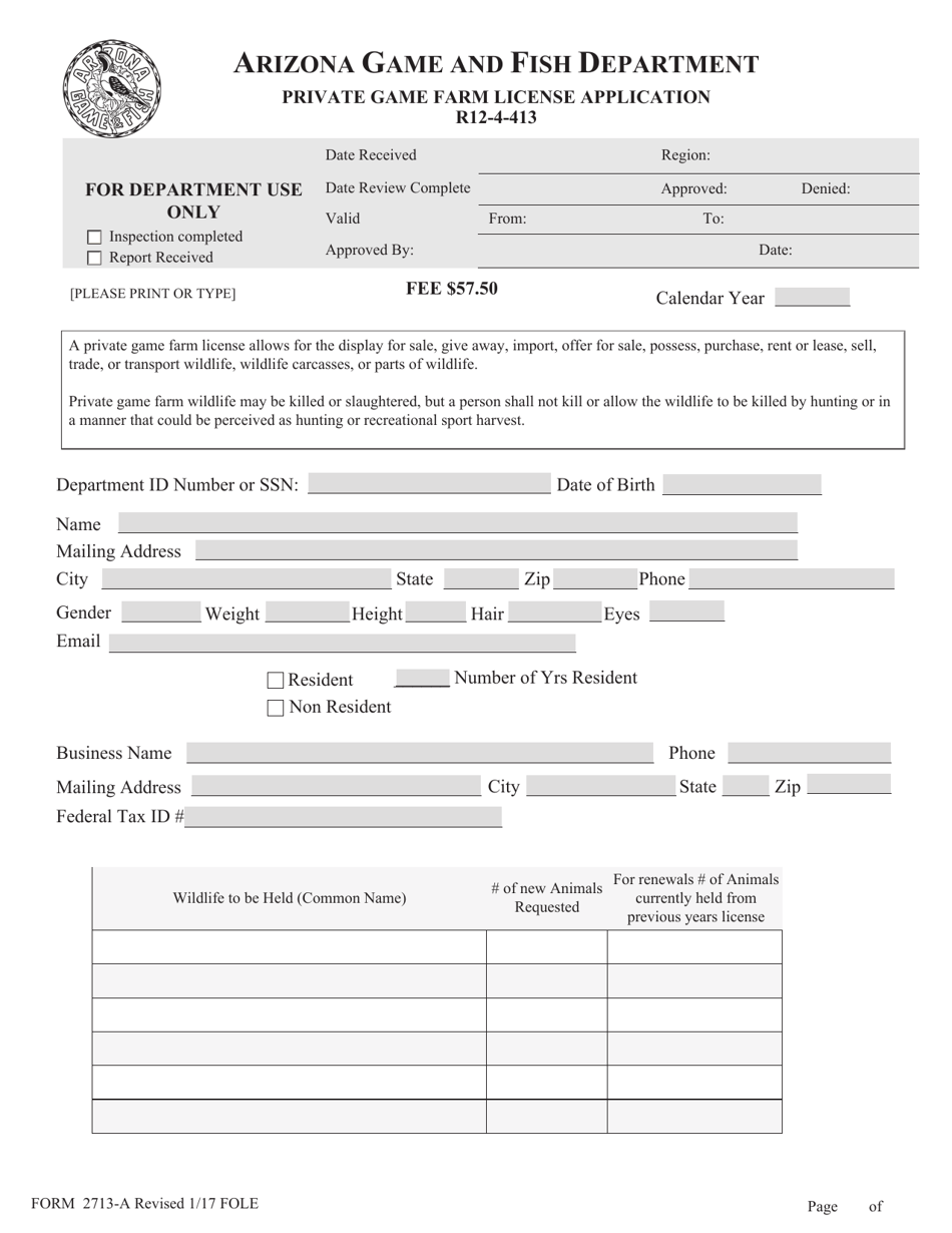 Form 2713-A - Fill Out, Sign Online and Download Printable PDF, Arizona ...