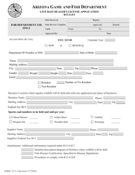 Form 2711-A Live Bait Dealer&#039;s License Application - Arizona