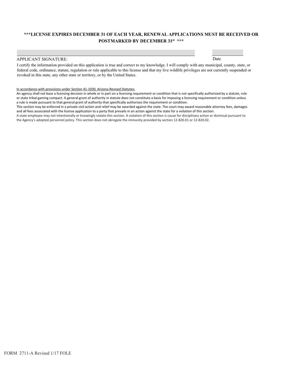 Form 2711-A Live Bait Dealers License Application - Arizona, Page 2