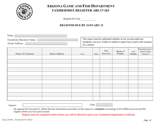 Form 2730-C &quot;Taxidermist Register&quot; - Arizona