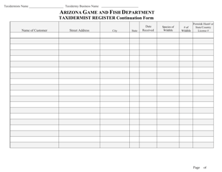Form 2730-C Taxidermist Register - Arizona, Page 2