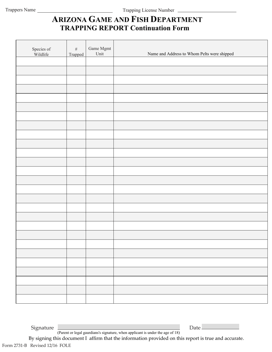 Form 2731-B - Fill Out, Sign Online And Download Fillable PDF, Arizona ...