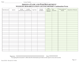 Form 2723-D Wildlife Rehabilitation Agent Report - Arizona, Page 2