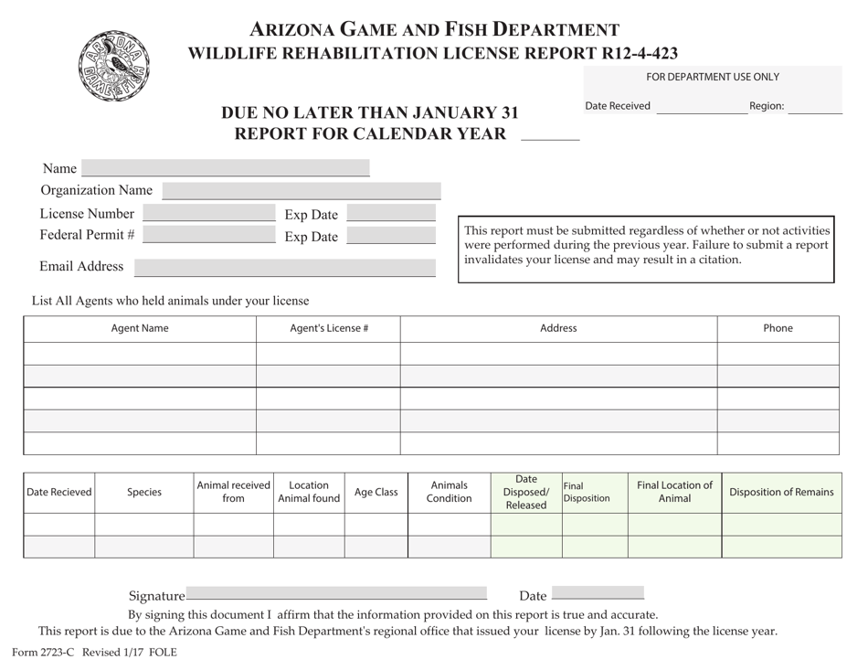 Form 2723-C Wildlife Rehabilitation License Report - Arizona, Page 1