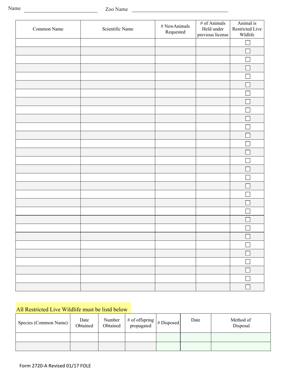Form 2720-A Zoo License Application - Arizona, Page 2