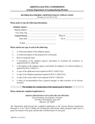 Form ADR061 Retired Racehorse Adoption Grant Application - Arizona
