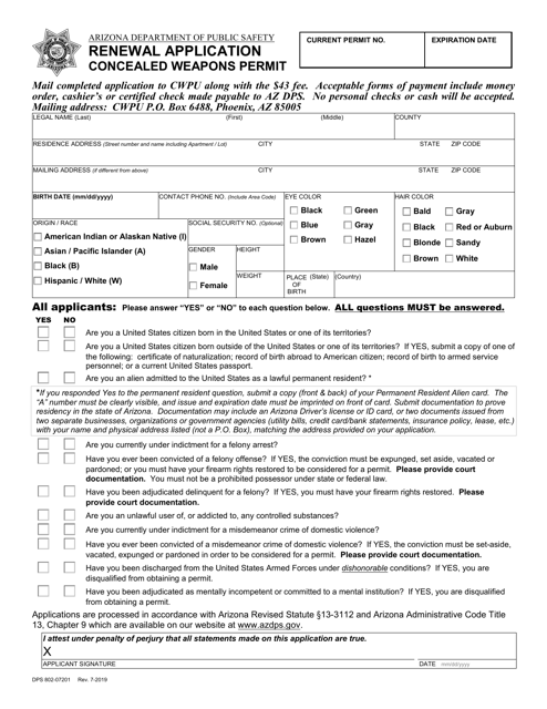 Form DPS802-07201 Renewal Application - Concealed Weapons Permit - Alaska