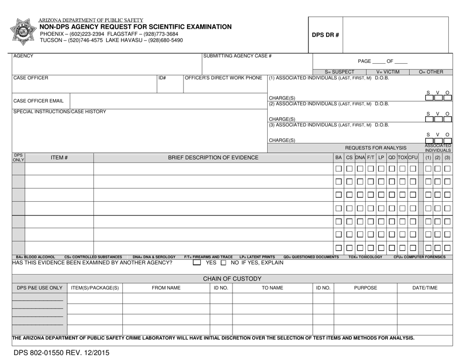 Form DPS802-01550 Non-dps Agency Request for Scientific Examination - Arizona, Page 1