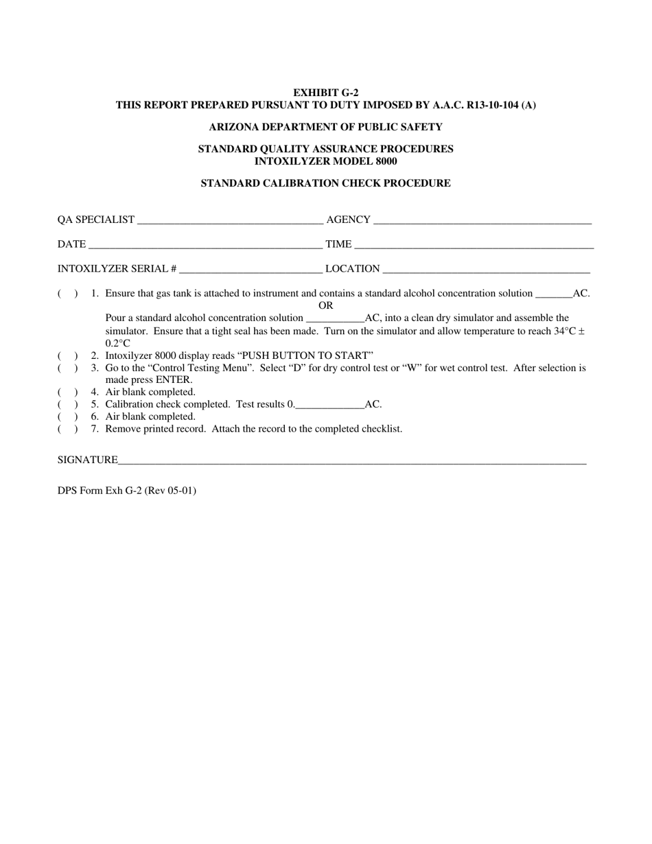 Exhibit G-2 Standard Calibration Check Procedure - Arizona, Page 1