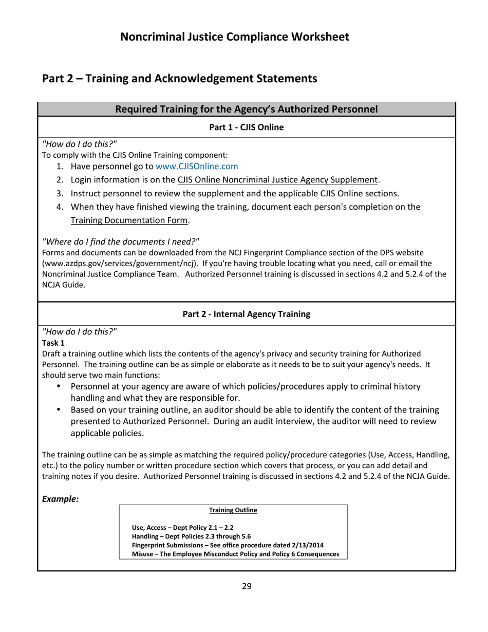 Noncriminal Justice Compliance Worksheet - Arizona, Page 10