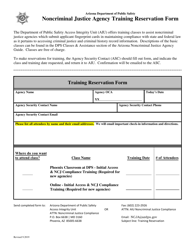 Document preview: Noncriminal Justice Agency Training Reservation Form - Arizona