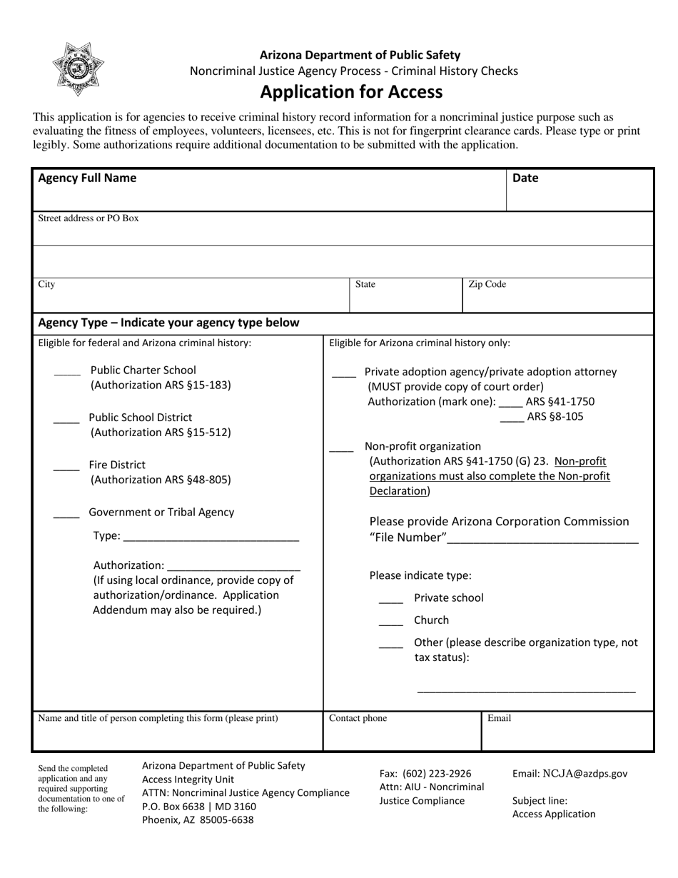 Application for Access - Arizona, Page 1