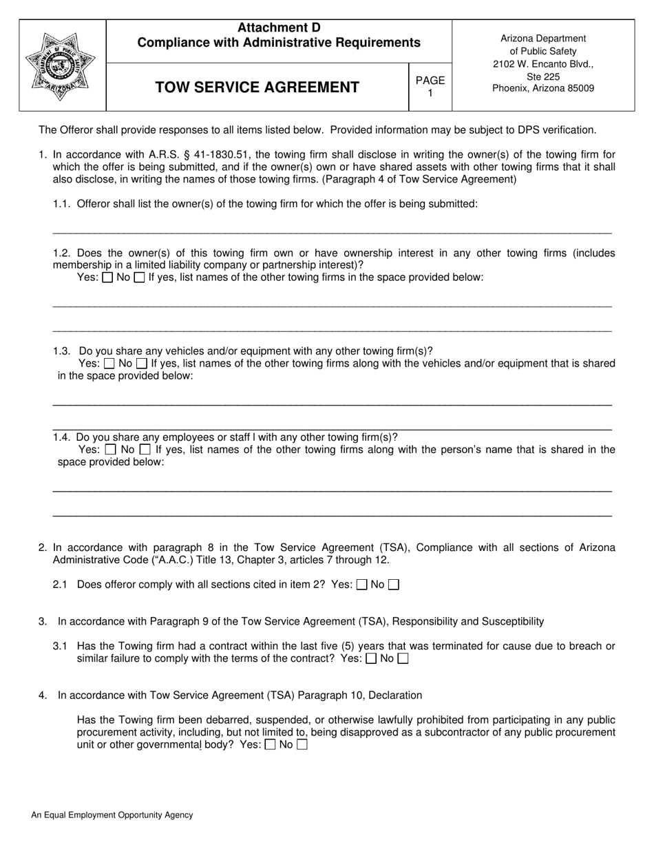 Attachment D Download Printable PDF or Fill Online Compliance With In towing service agreement template