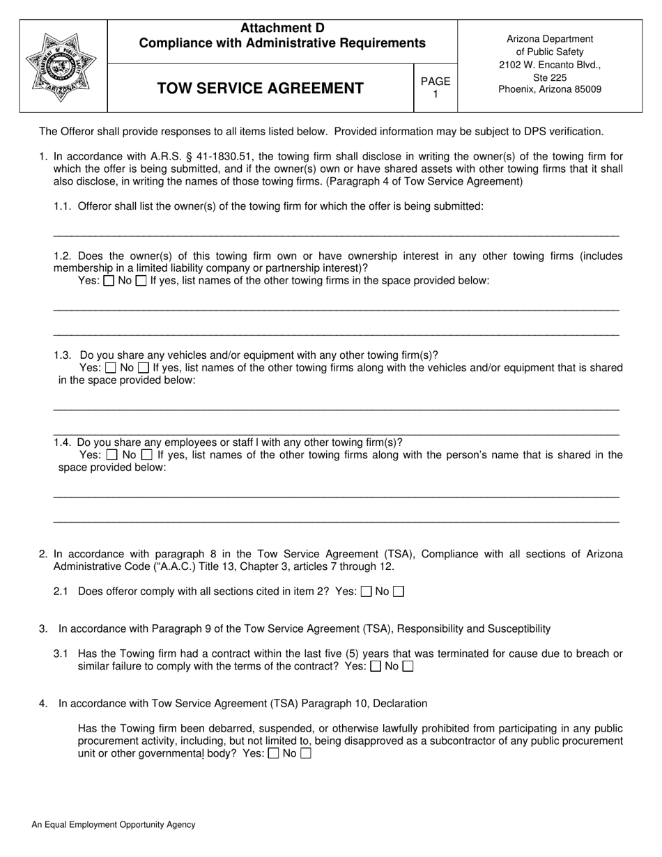 Attachment D Compliance With Administrative Requirements - Arizona, Page 1