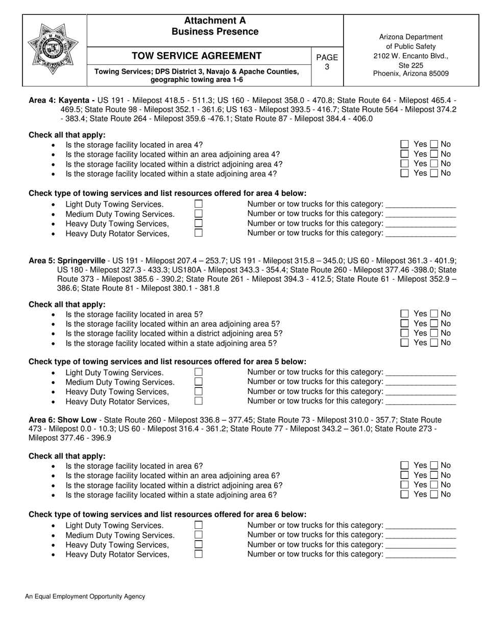 Attachment A Business Presence - Towing Services; Dps District 3, Navajo  Apache Counties, Geographic Towing Area 1-6 - Arizona, Page 3