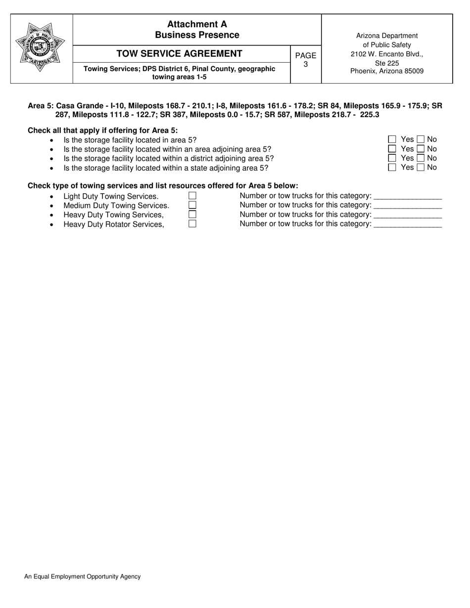 Attachment A Business Presence - Towing Services; Dps District 6, Pinal County, Geographic Towing Areas 1-5 - Arizona, Page 3