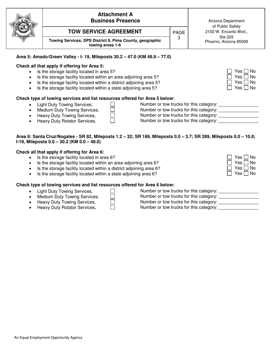 Attachment A Business Presence - Towing Services; Dps District 8, Pima County, Geographic Towing Areas 1-6 - Arizona, Page 3