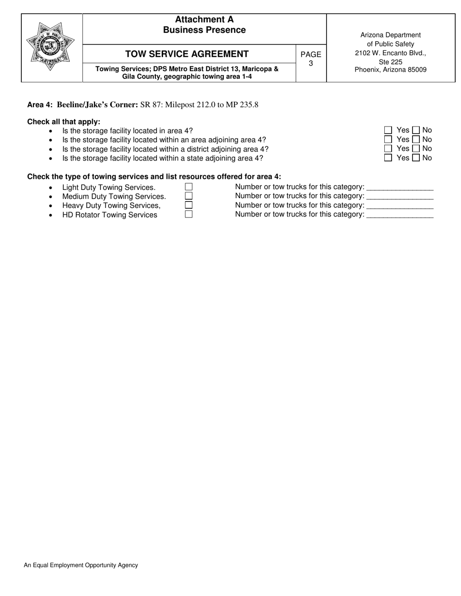 Attachment A Business Presence - Towing Services; Dps Metro East District 13, Maricopa  Gila County, Geographic Towing Area 1-4 - Arizona, Page 3