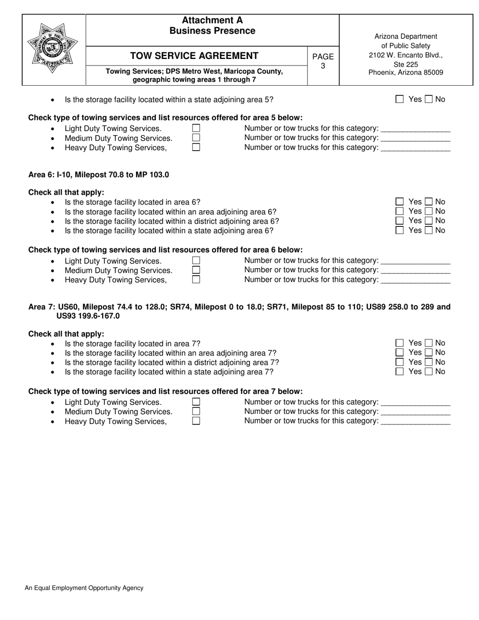 Attachment A Business Presence - Towing Services; Dps Metro West, Maricopa County, Geographic Towing Areas 1 Through 7 - Arizona, Page 3