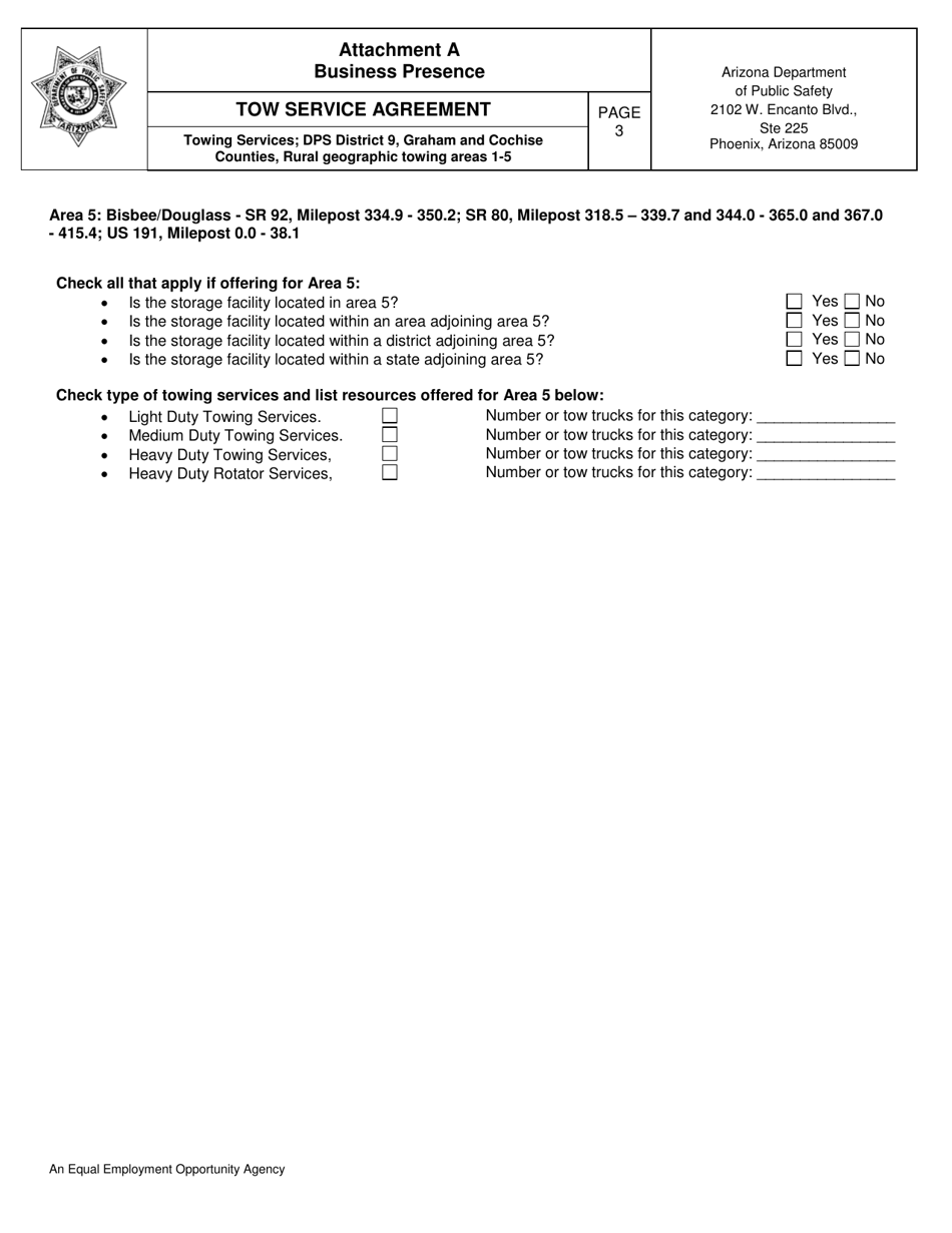 Attachment A Business Presence - Towing Services; Dps District 9, Graham and Cochise Counties, Rural Geographic Towing Areas 1-5 - Arizona, Page 3