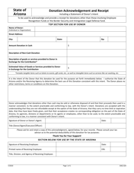 Form GAO-802 (1062.02A) &quot;Donation Acknowledgement and Receipt&quot; - Arizona