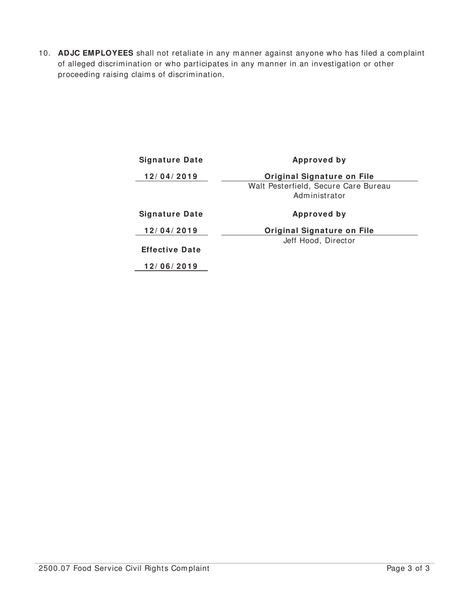 Form 2500.07A Food Service Civil Rights Complaint - Arizona, Page 3
