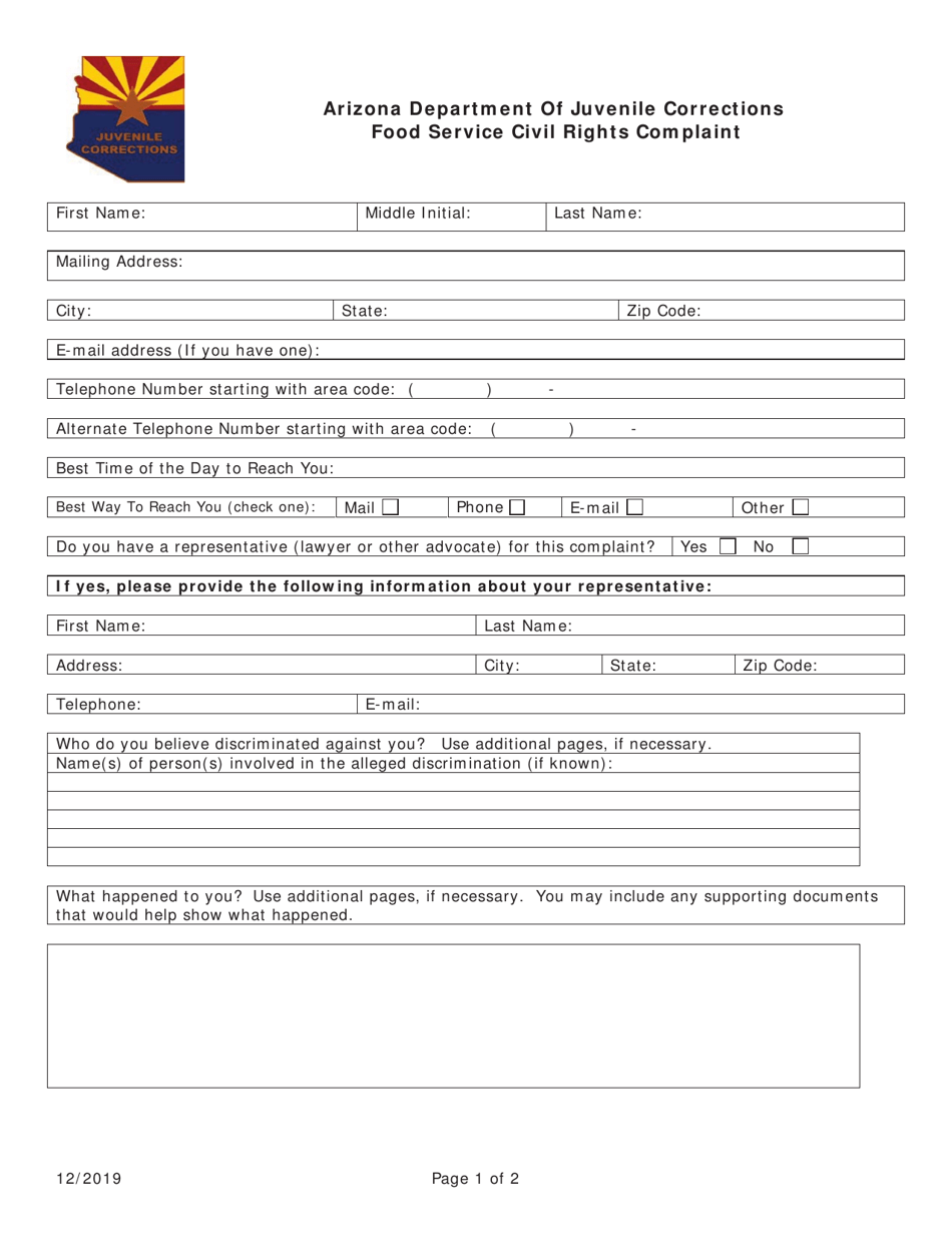 Form 2500.07A Food Service Civil Rights Complaint - Arizona, Page 4