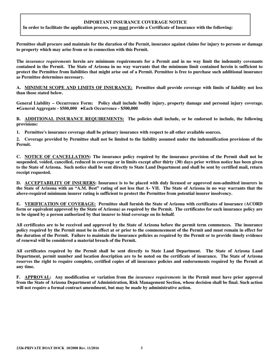 Non-commercial Sovereign Land Boat Dock / Launch Ramp Permit Application - Arizona, Page 3