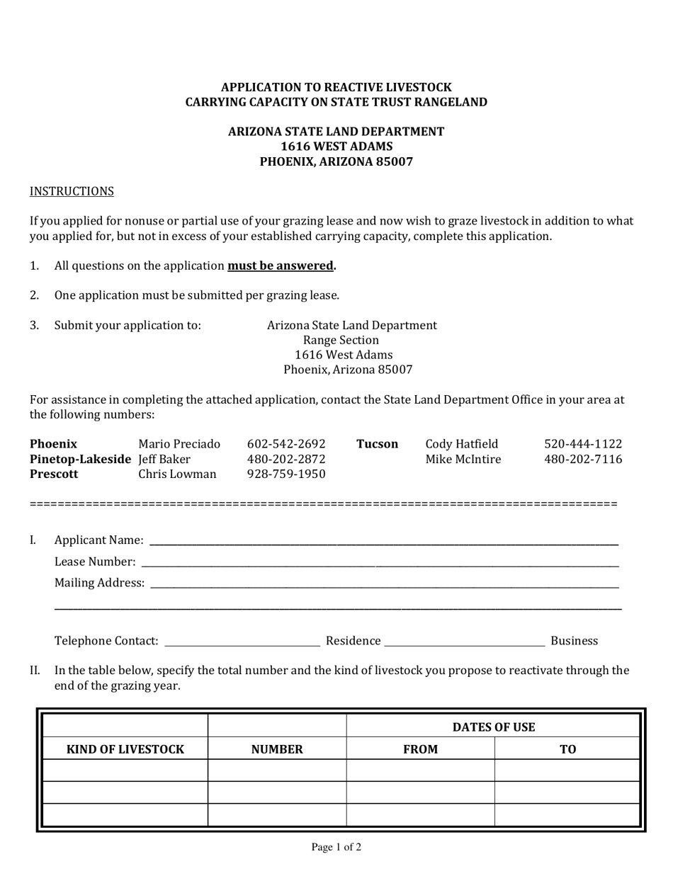 Arizona Application to Reactive Livestock Carrying Capacity on State ...