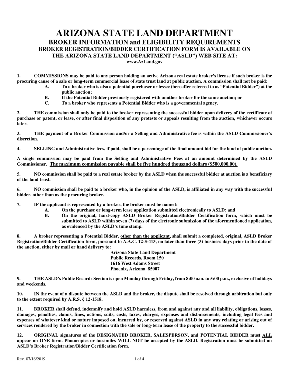 Broker Registration / Bidder Certification - Arizona, Page 1