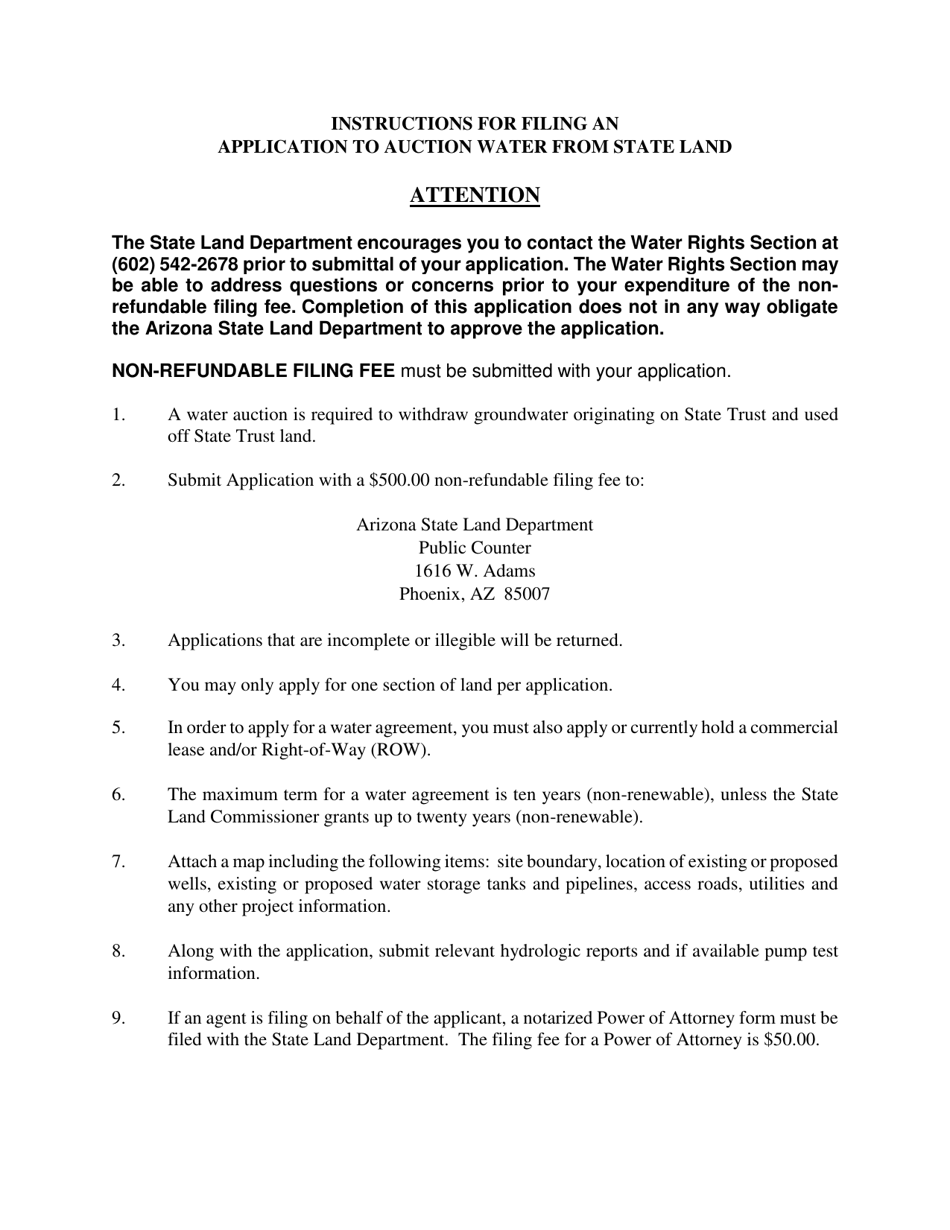 Application to Auction Water From State Land - Arizona, Page 1