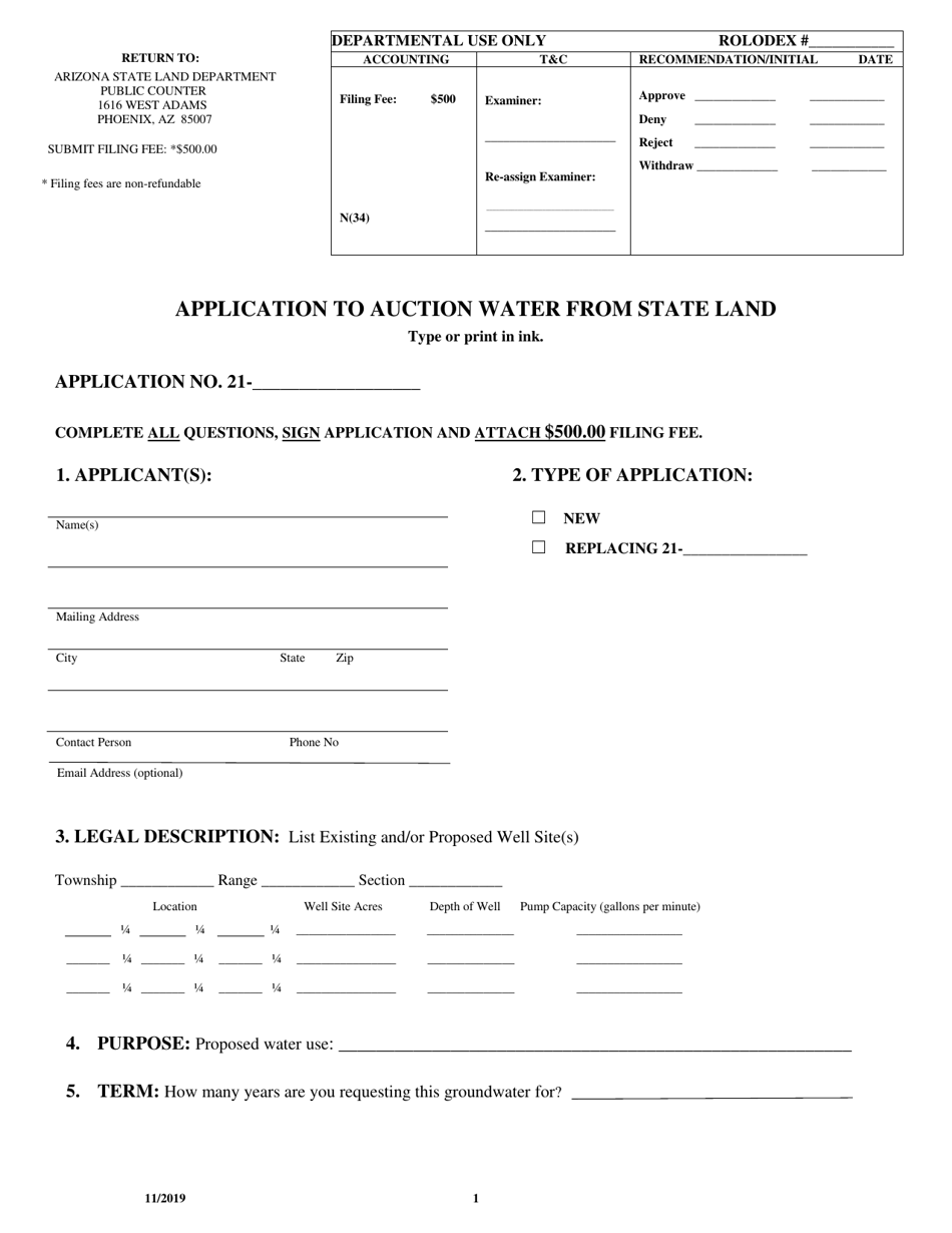 Application to Auction Water From State Land - Arizona, Page 3