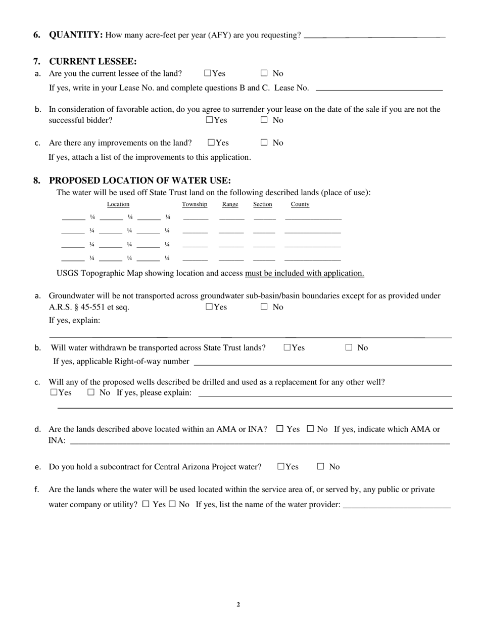 Application to Auction Water From State Land - Arizona, Page 4