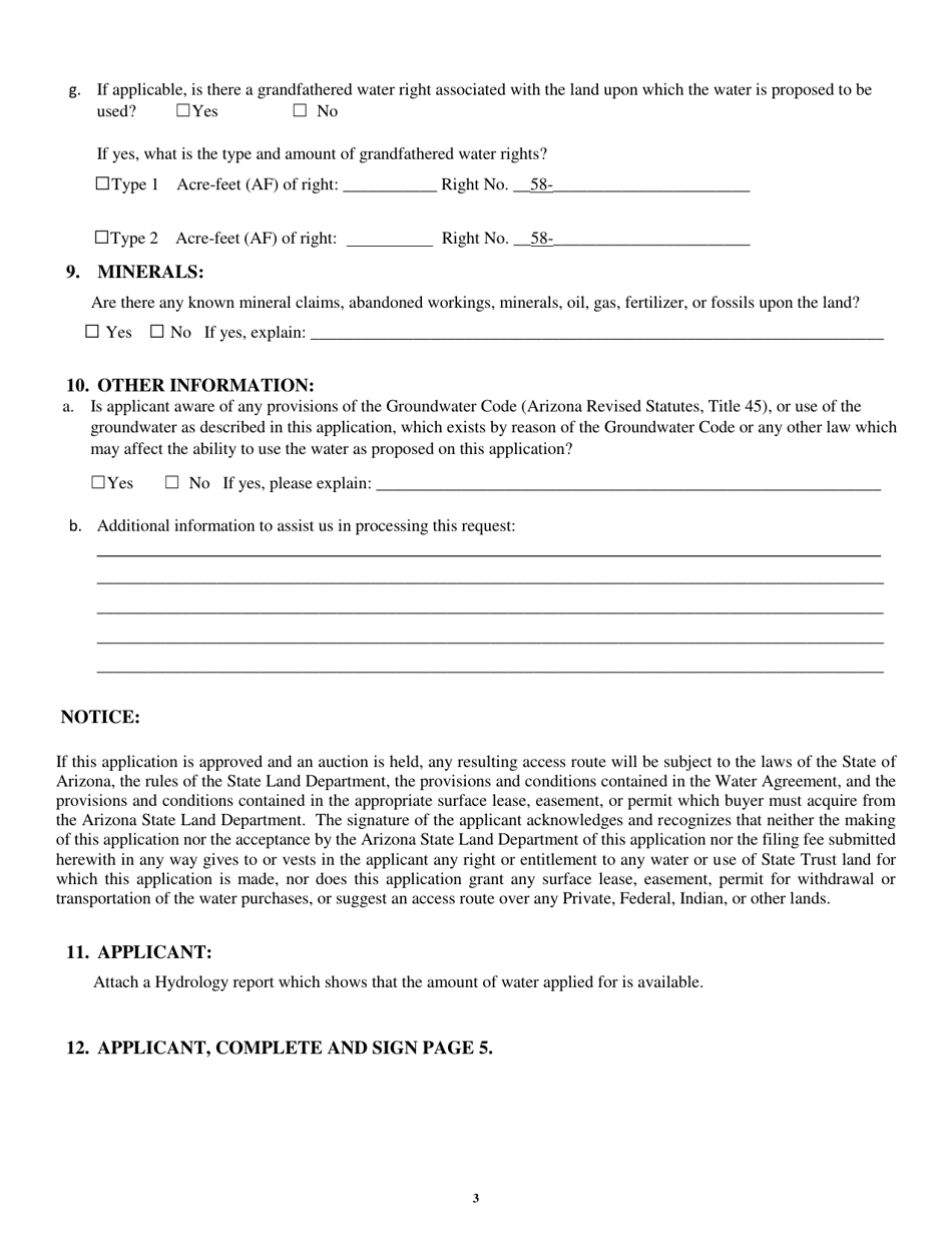 Application to Auction Water From State Land - Arizona, Page 5