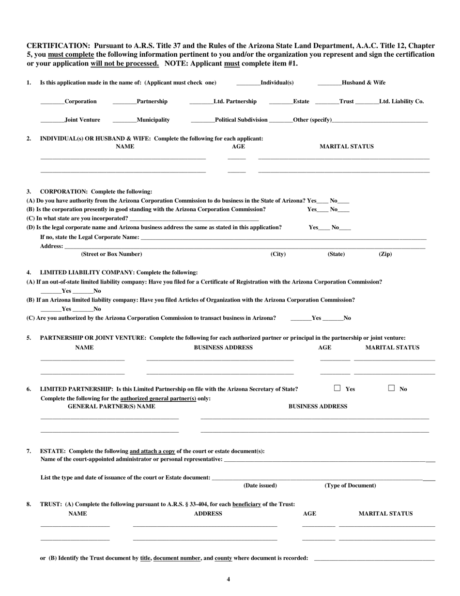 Application to Auction Water From State Land - Arizona, Page 6