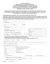 Form DWR55-41 &quot;Notice of Intention to Deepen or Modify an Existing Non-exempt Well or Construct a Replacement Non-exempt Well at Approximately the Same Location in an Active Management Area&quot; - Arizona