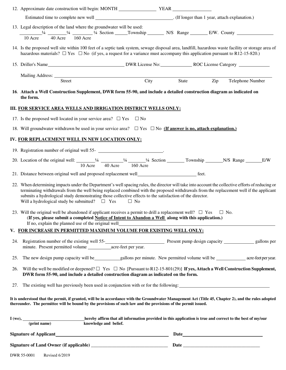 Form DWR55-0001 Application for a Permit to Drill or Operate a Non-exempt Well Within an Active Management Area Pursuant to a.r.s. 45-599 - Arizona, Page 2