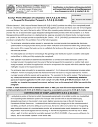 Document preview: Form DWR55-40A Exempt Well Certification of Compliance With a.r.s. 45-454(C) or Request for Exemption Pursuant to a.r.s. 45-454(D) - Arizona