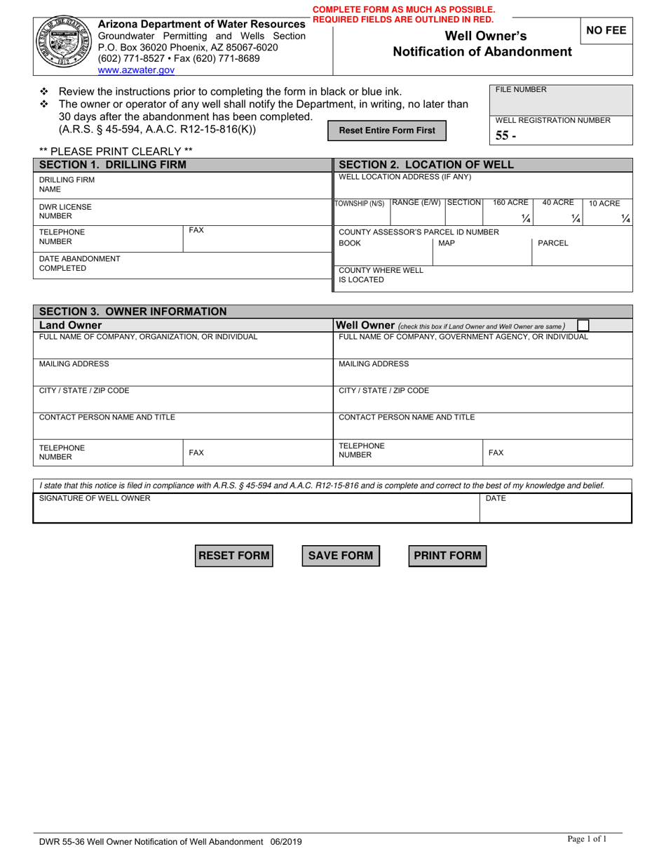 Form DWR5536 Download Fillable PDF or Fill Online Well Owner's