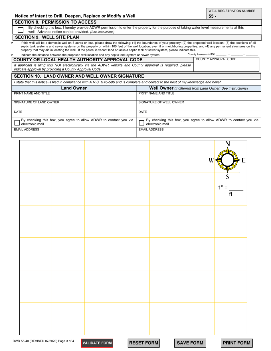 Form DWR55-40 Notice of Intention to Drill, Deepen, Replace or Modify a Well - Arizona, Page 3