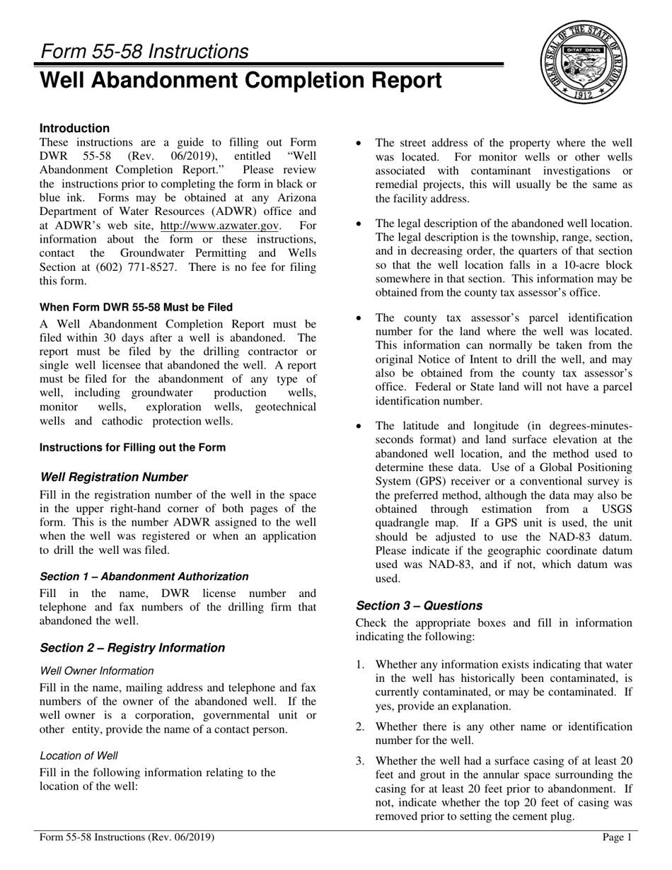 Form DWR55-58 Well Abandonment Completion Report - Arizona, Page 3