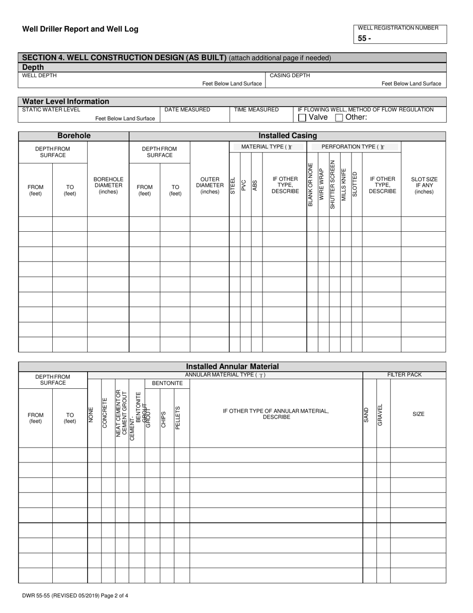Form DWR55-55 Well Driller Report and Well Log - Arizona, Page 2